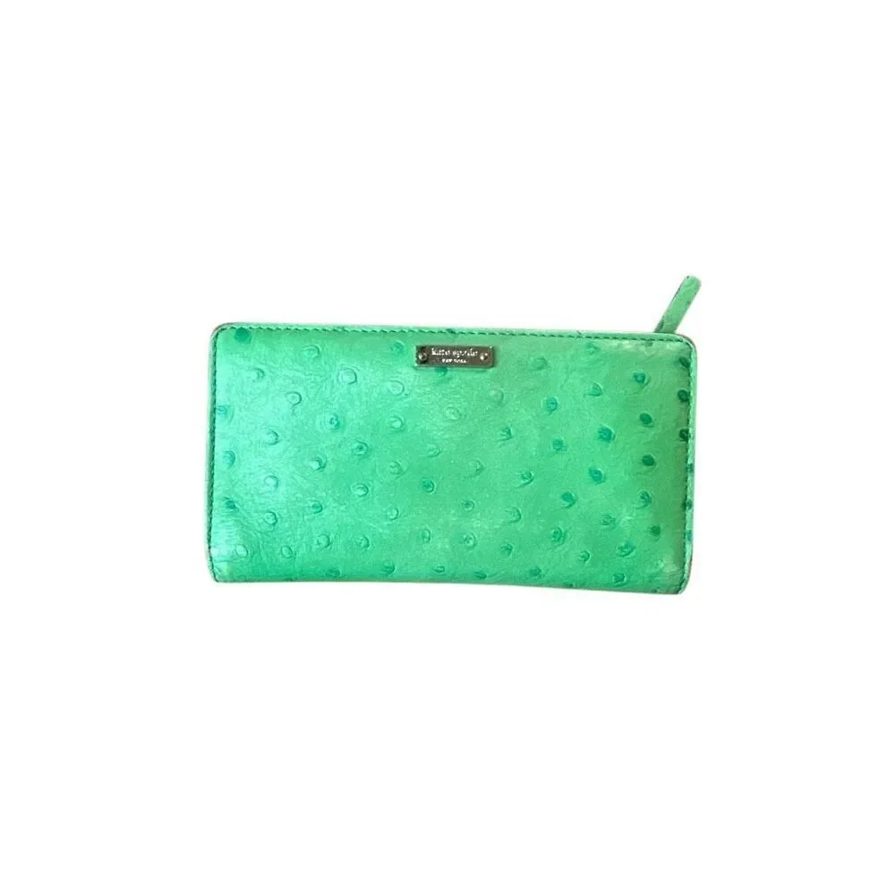 Kate Spade Green Ostrich Embossed Leather Continental Wallet Preowned